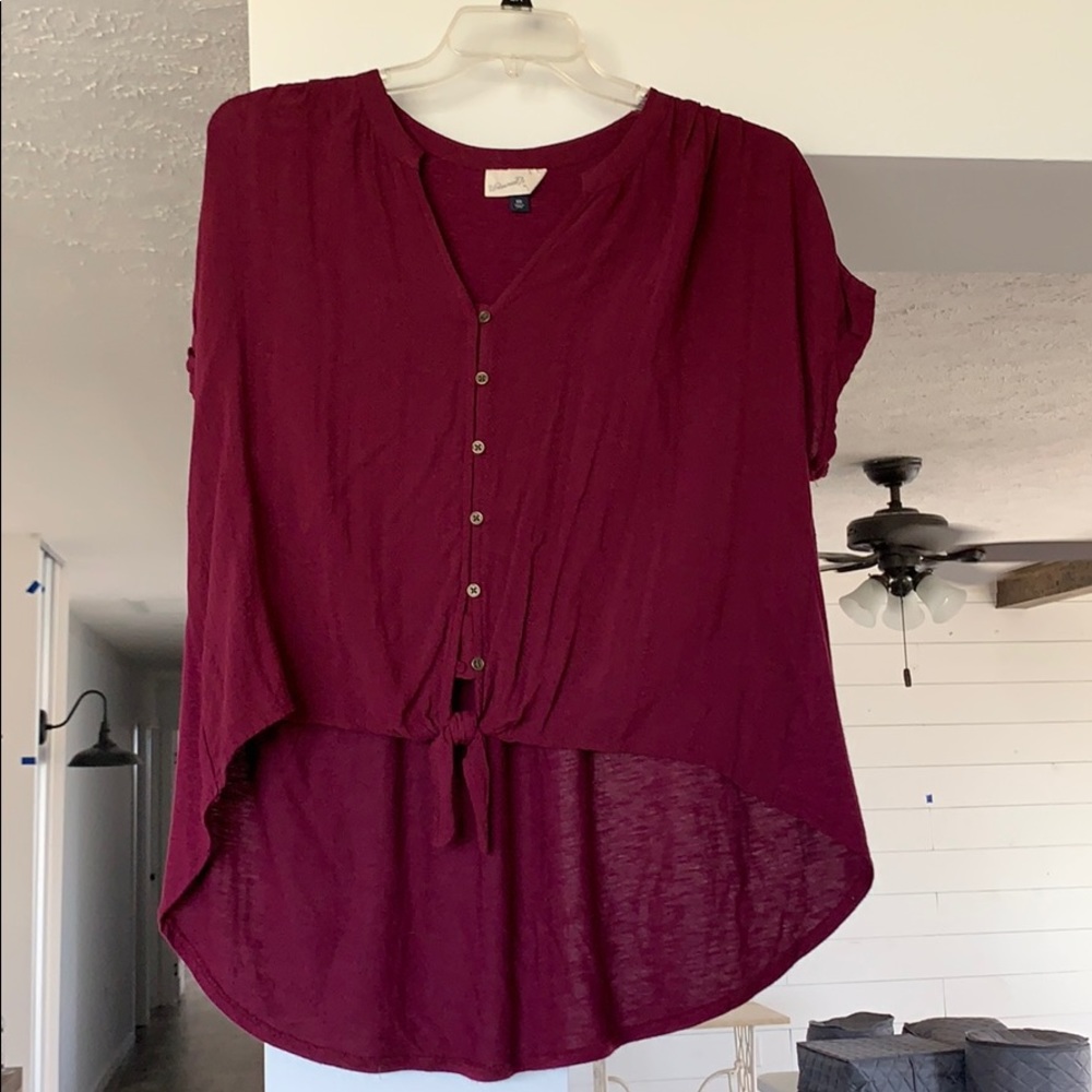 Wine colored high low tie shirt